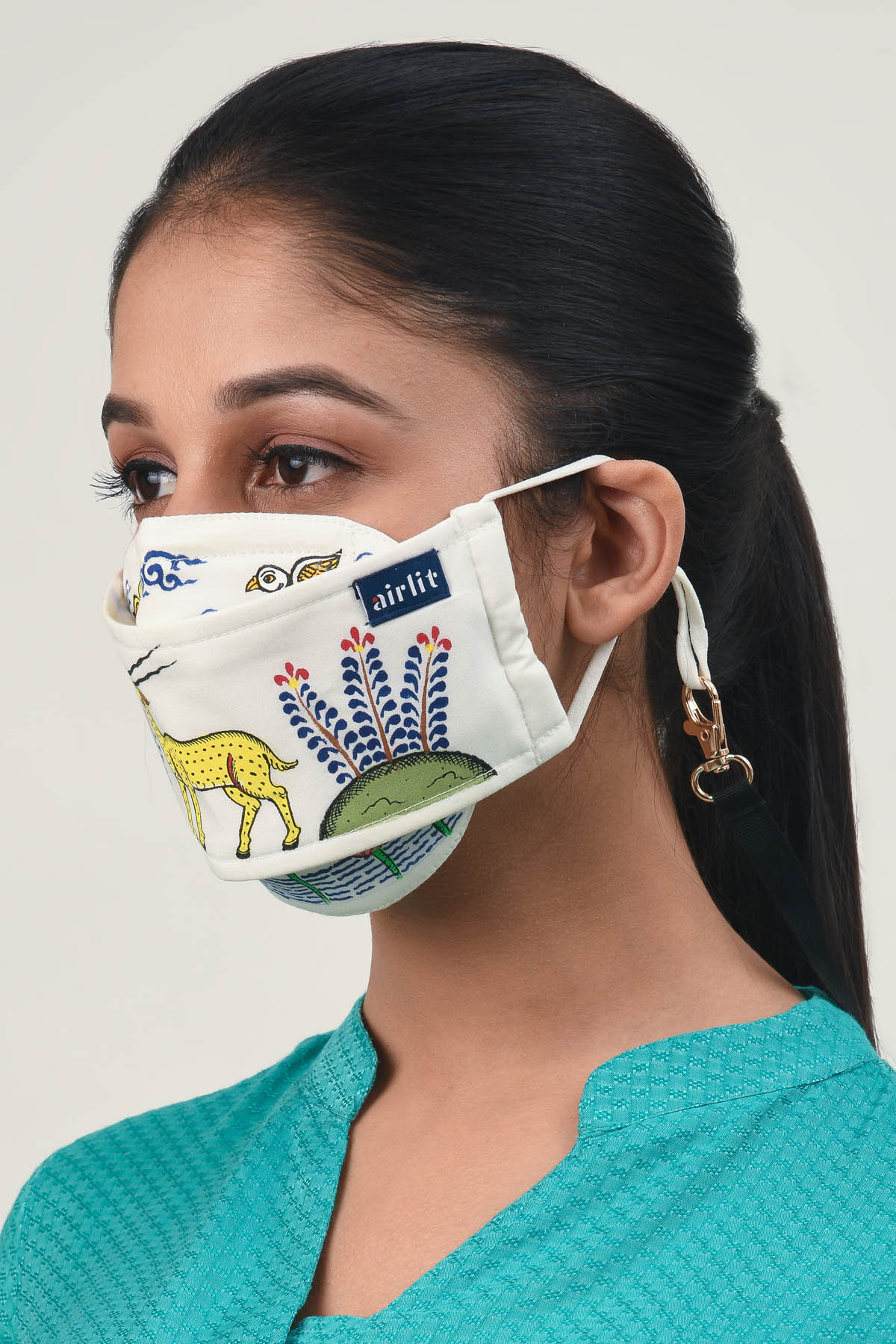 THE THREE ELEMENTS OF LIFE  pattachitra art hand painted Reusable Mask/4 Layer Breathable /With Nosepin/Lab tested Antimicrobial/Antiviral/Coolit™/Handmade